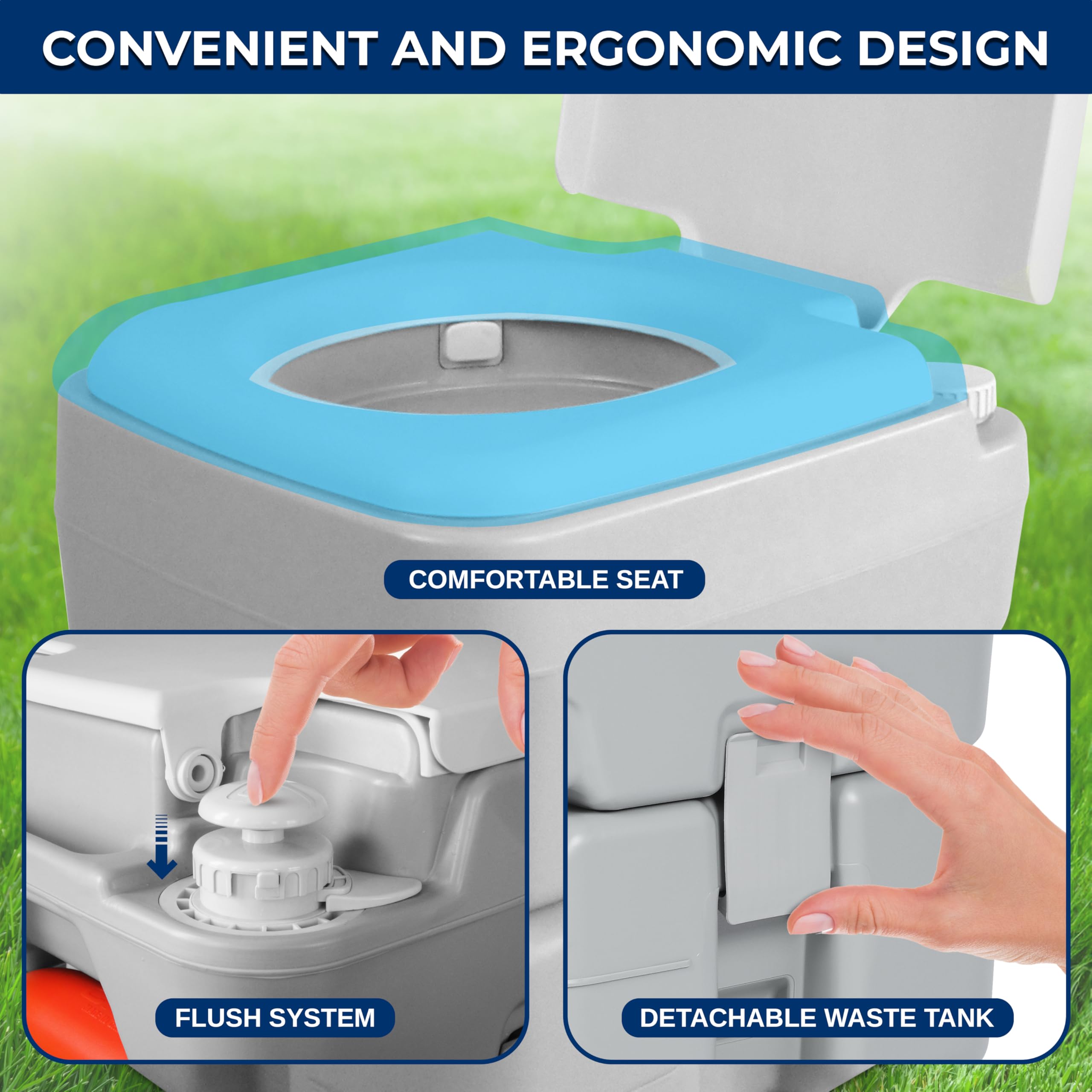 Serenelife Portable Toilet With Carry Bag - Indoor Outdoor Toilet With Chh Piston Pump & Level Indicator - 5.3 Gallon Large Wast