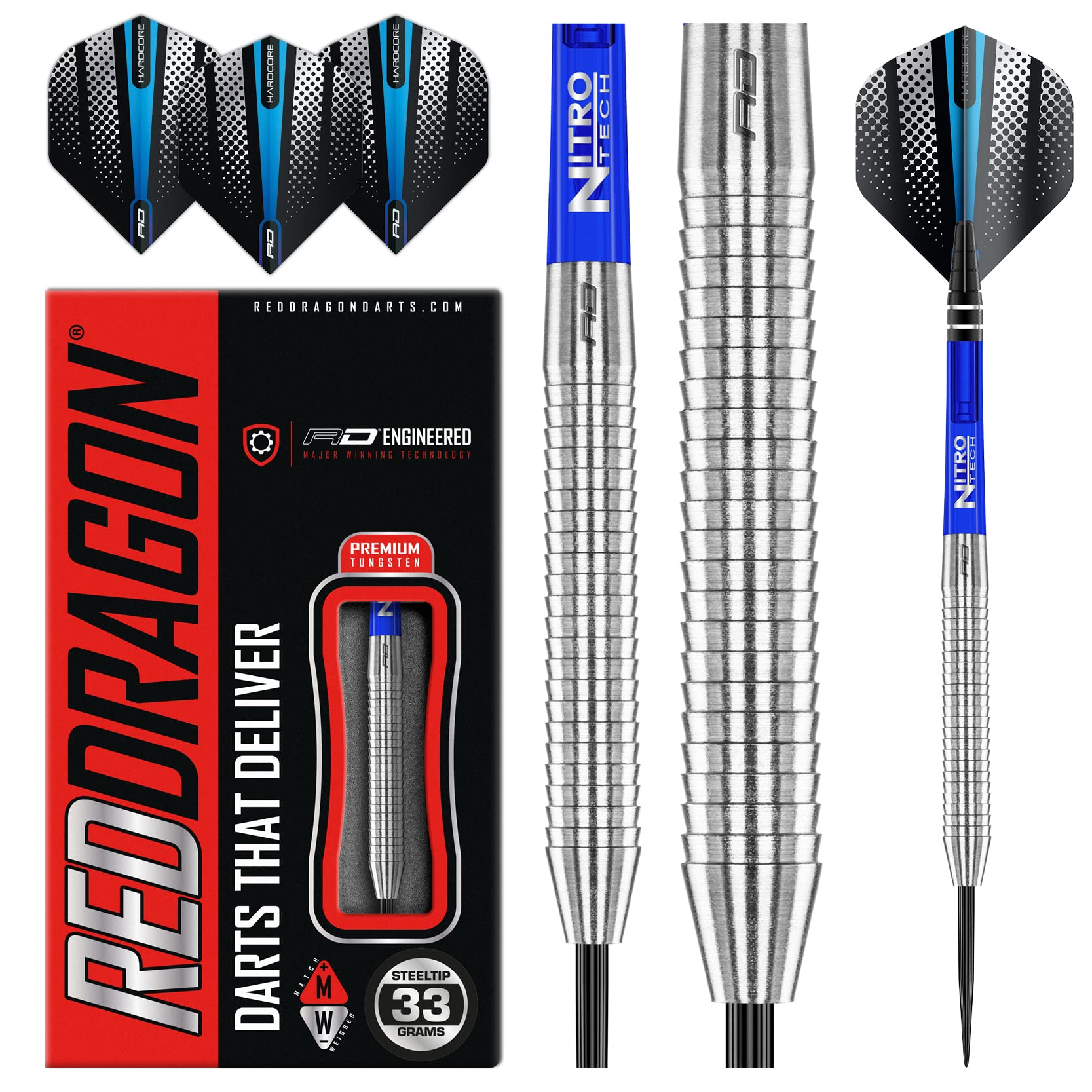 Red Dragon Razor Edge Original 33G Tungsten Darts With Flights And Stems
