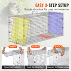 Vevor Live Animal Cage Trap, 50'' X 20'' X 26'' Humane Cat Trap Galvanized Iron, Folding Animal Trap With Handle For Stray Dogs,