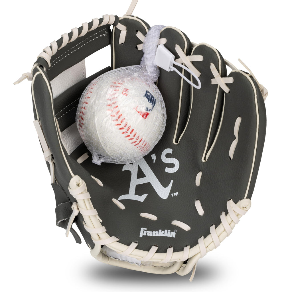 Franklin Sports Mlb Youth Teeball Glove + Foam Ball Set - Kids Oakland Athletics Baseball + Teeball Mitt And Ball - Perfect Firs