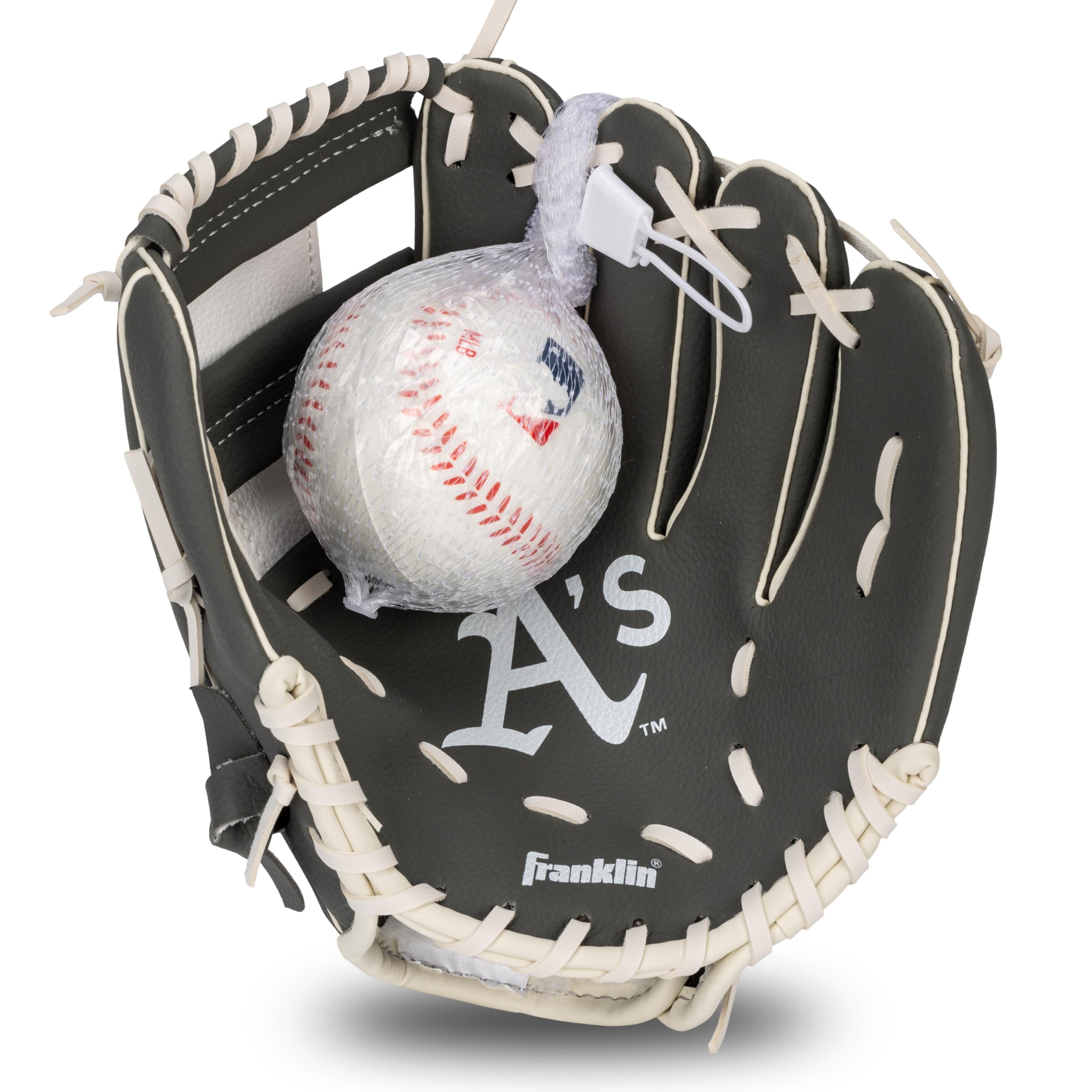 Franklin Sports Mlb Youth Teeball Glove + Foam Ball Set - Kids Oakland Athletics Baseball + Teeball Mitt And Ball - Perfect Firs