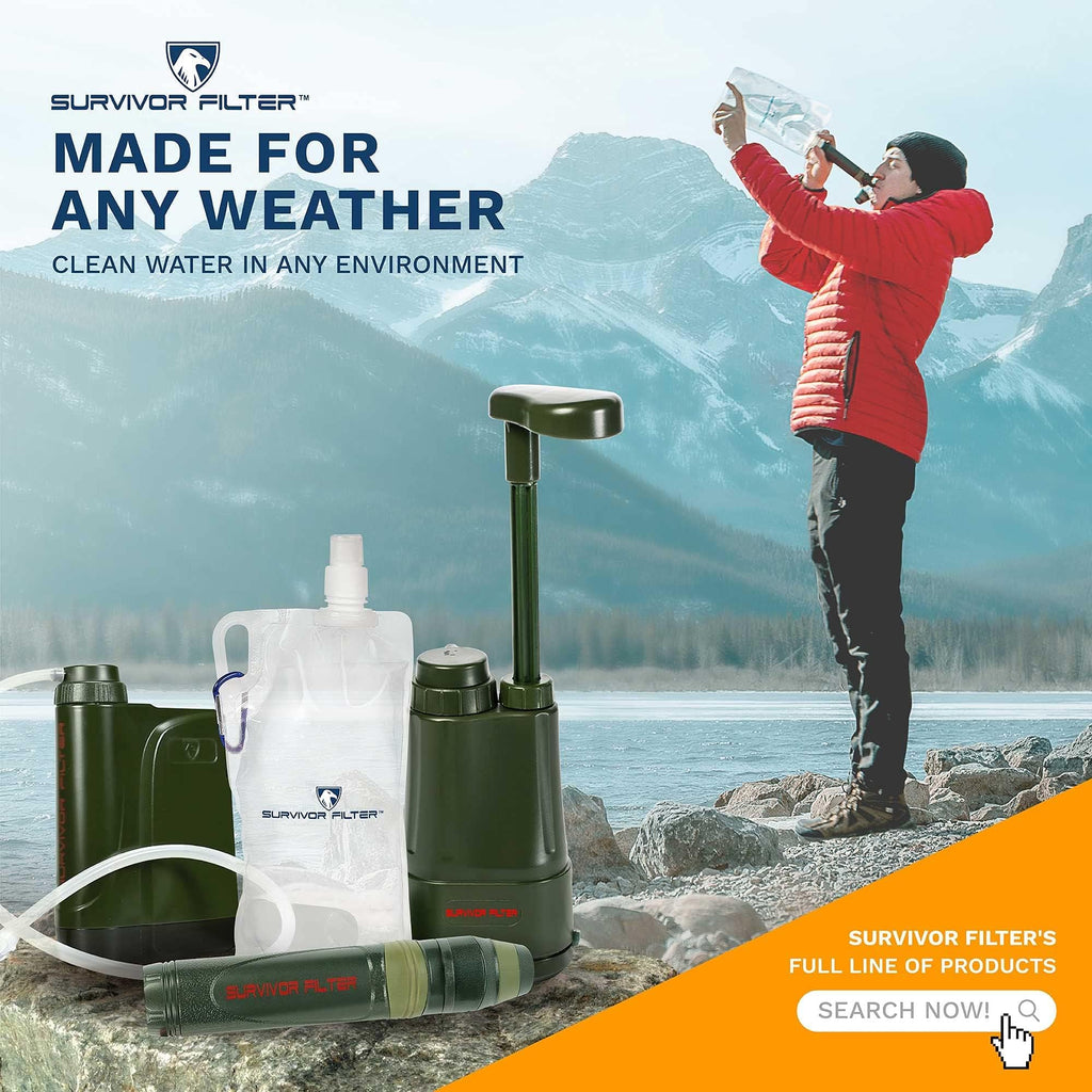 Survivor Filter Squeeze Kit - Water Purifier Survival Straw With Collapsible Water Bottle - Virus Tested Survival Straw With 3 S