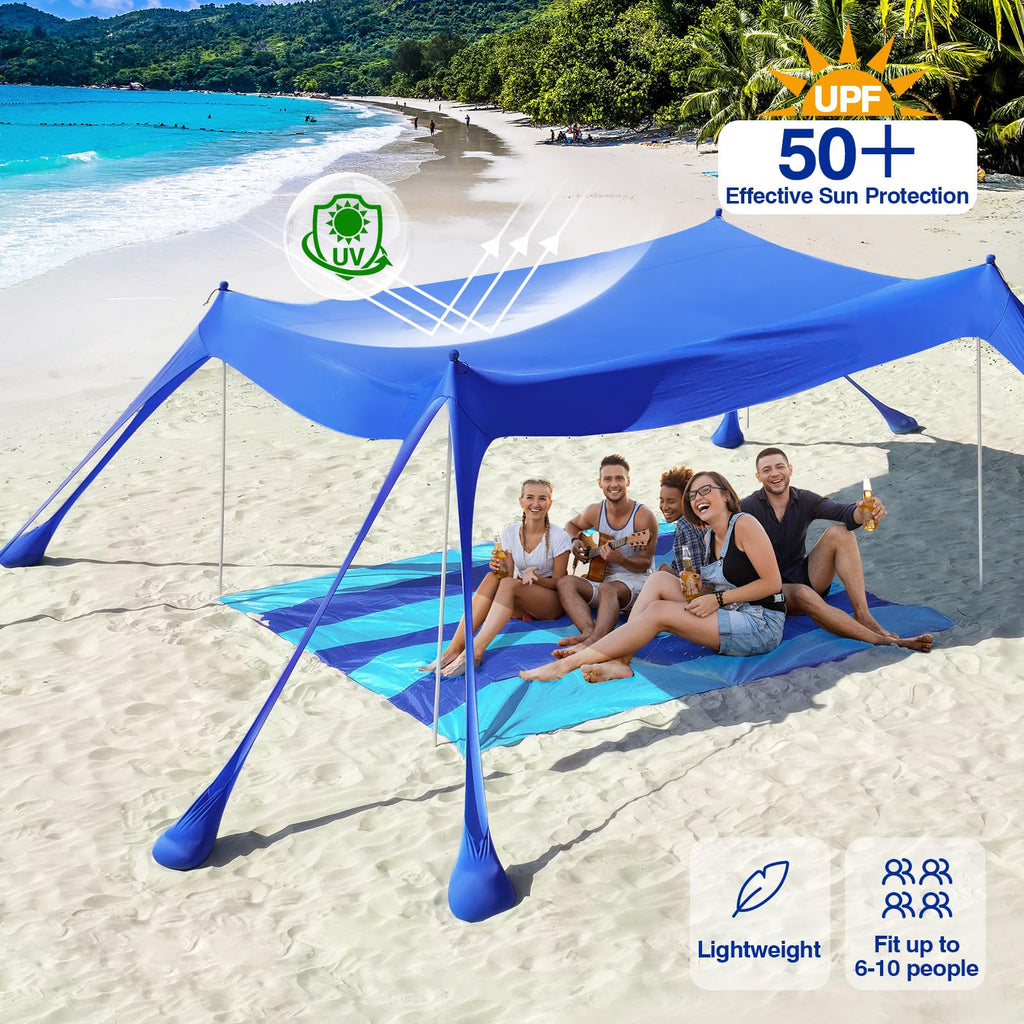 Rhino Valley Beach Tent, 10 X 13 Ft Beach Shade Upf50+ Protection, Beach Canopy With 8 Sandbags 4 Stability Poles,Outdoor Beach