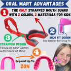 Oral Mart Red/Gray Strapped Youth Mouth Guard For Kids - Sports Mouthguard With Strap For Football, Ice Hockey, Lacrosse, Taekwo