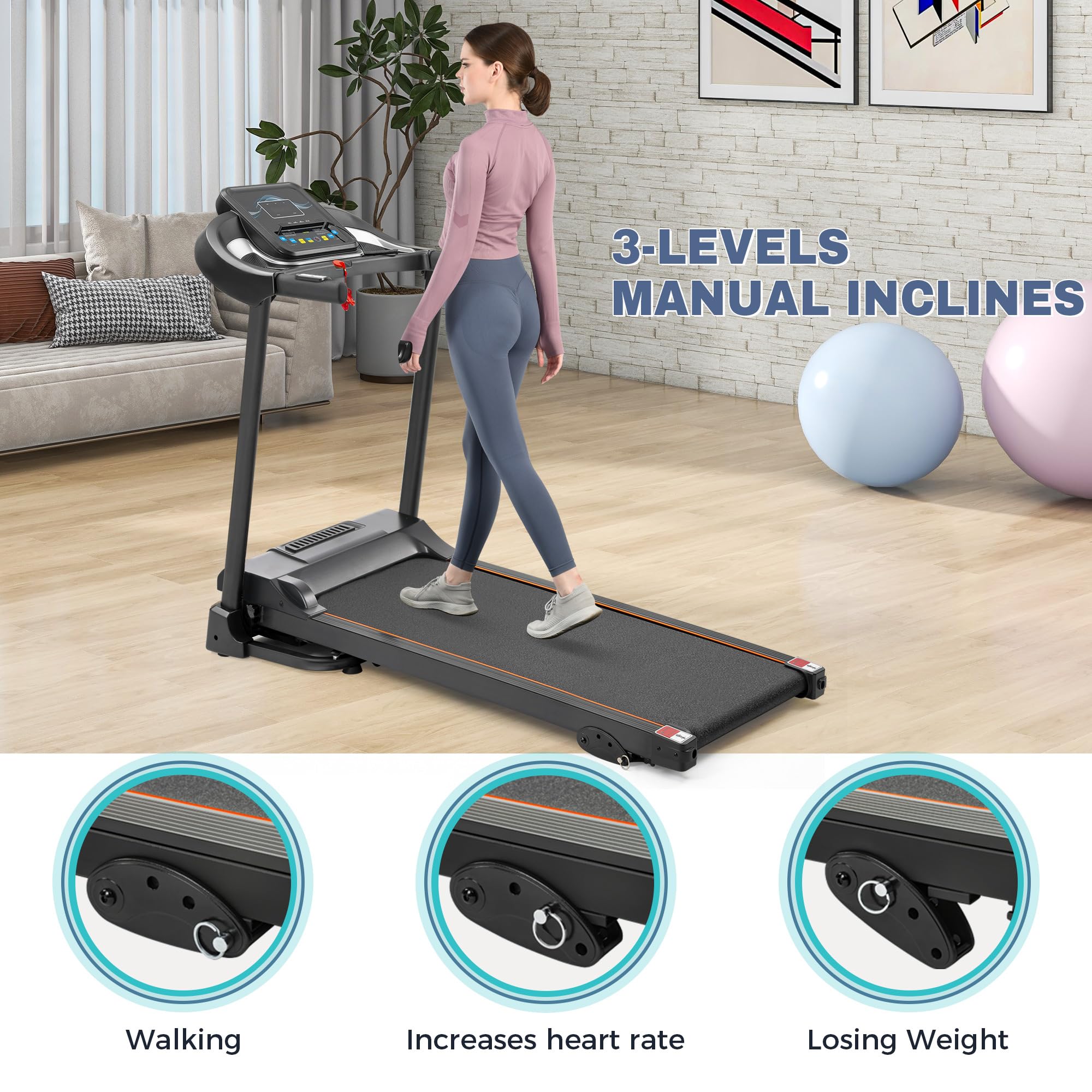 Merax Folding Electric Treadmill With Incline 2.5Hp Energy Saving 12 Preset Programs Running Walking Jogging Machine For Home Of
