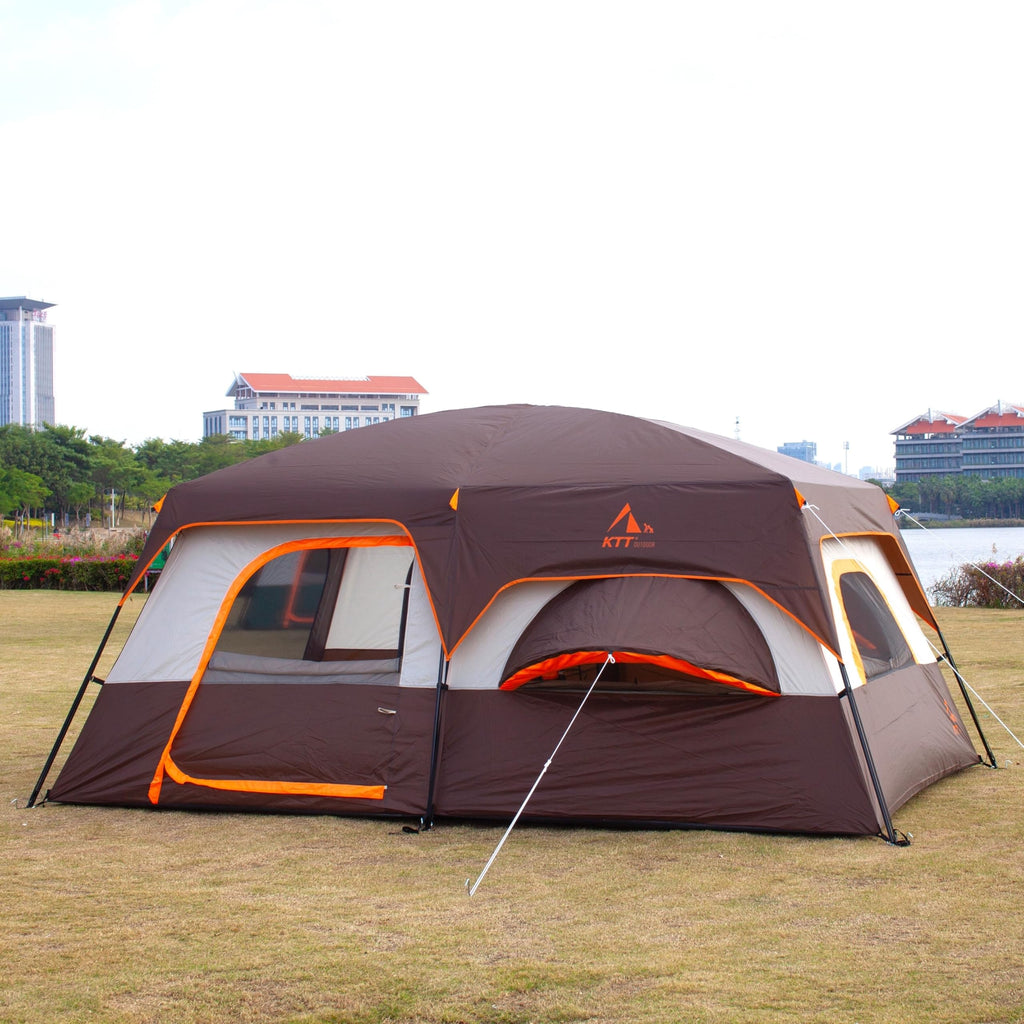Ktt Extra Large Tent 12 Person,2 Bay-Windows,Family Cabin Tents,14.1'Lx10'Wx6.58'H,2 Rooms And 3 Doors 3 Windows With Mesh,Water