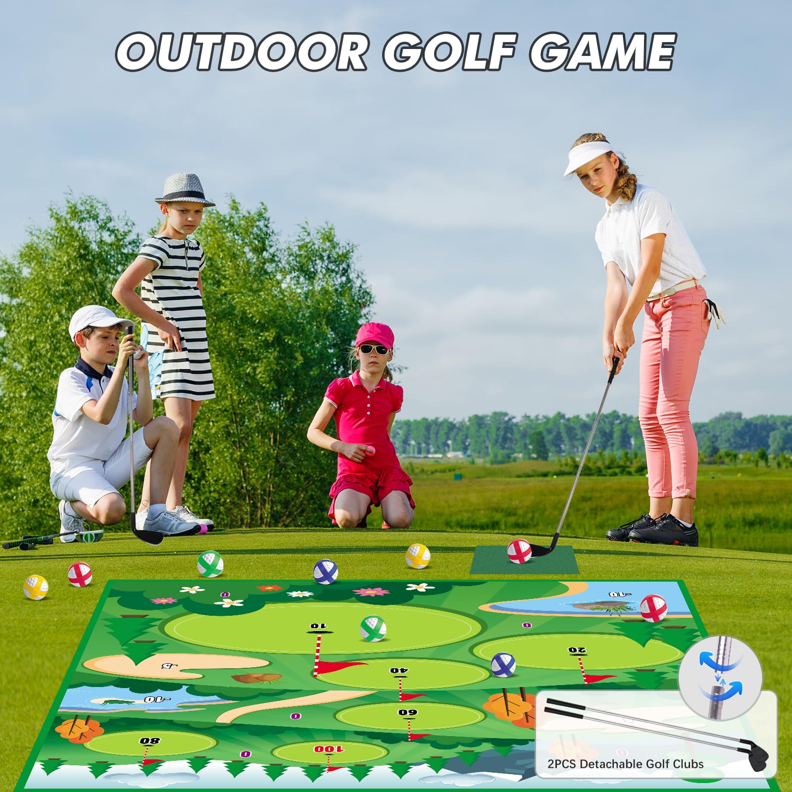 Vatos Golf Chipping Game Mat With Club, Golf Practice Mats Golf Training Mat Indoor Outdoor For Kids Adults Family, Golf Hitting