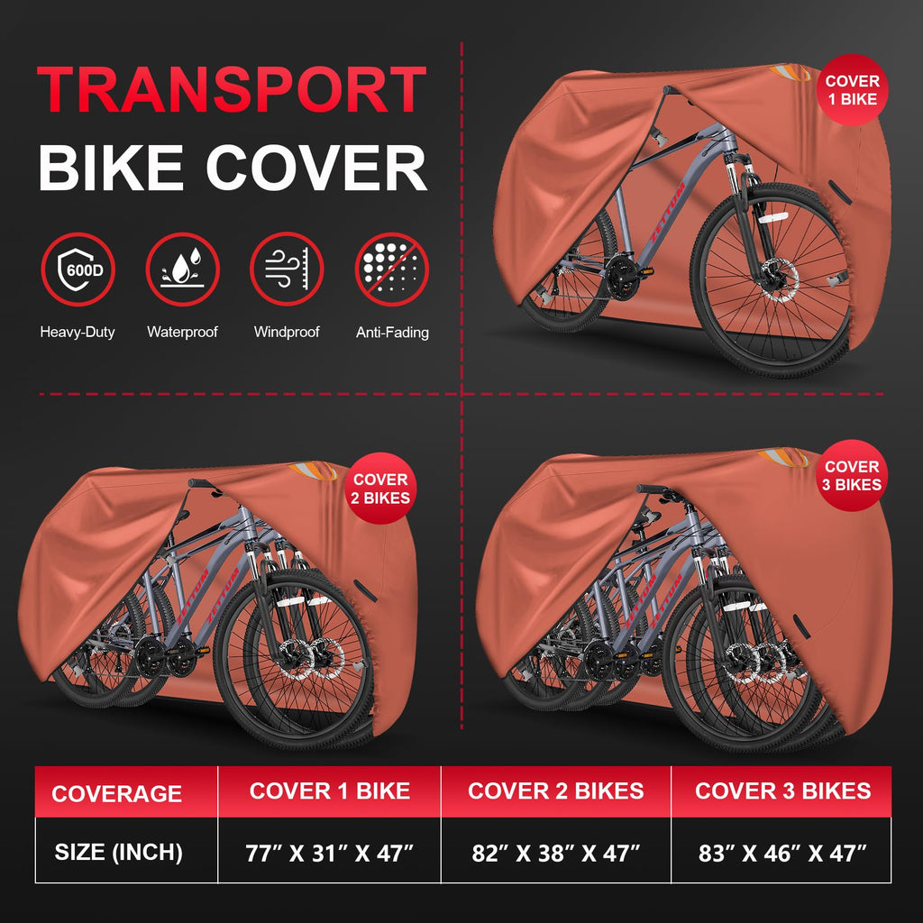Zettum Bike Cover For Transport 3 Bikes - Outdoor Bike Covers For 3 Bikes On Rear Bike Rack Transport Heavy Duty Waterproof, 600