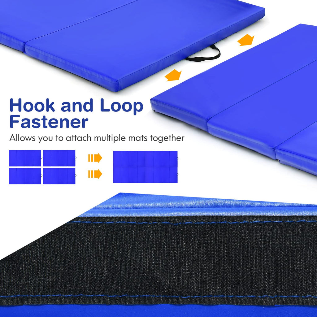 Gymax Gymnastics Mat, 4 X 8 X 2'' Folding Exercise Mat Thick W/Carry Handles & Sturdy Stitching Waterproof Pu Leather Cover, Tum