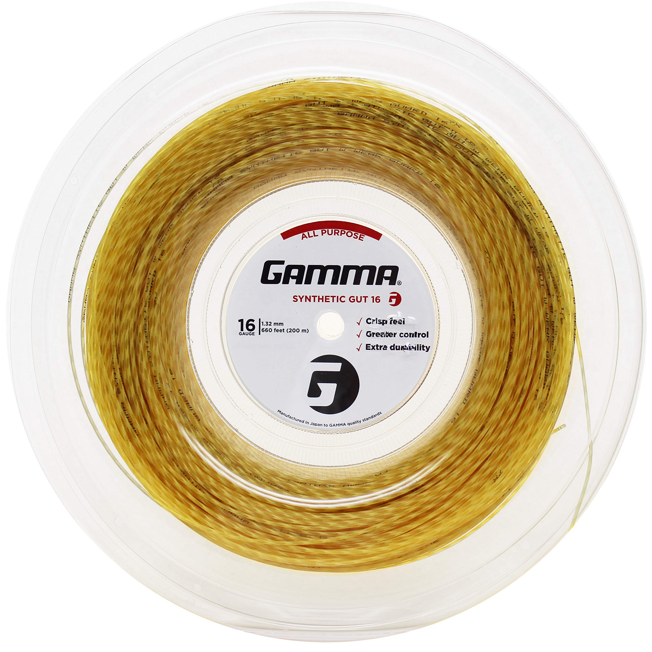 Gamma Sports 16G Synthetic Gut Tennis String Reel, 720', Gold
