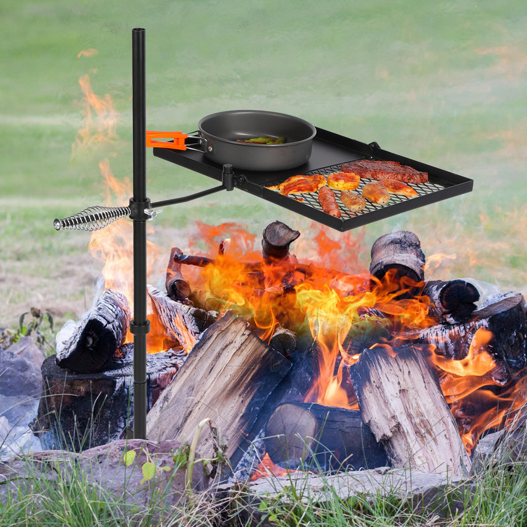 Redcamp Folding Swivel Campfire Grill, Portable Fire Pit Grill Grate Over Fire Pit, Heavy Duty Steel Grate & Camp Fire Rack With