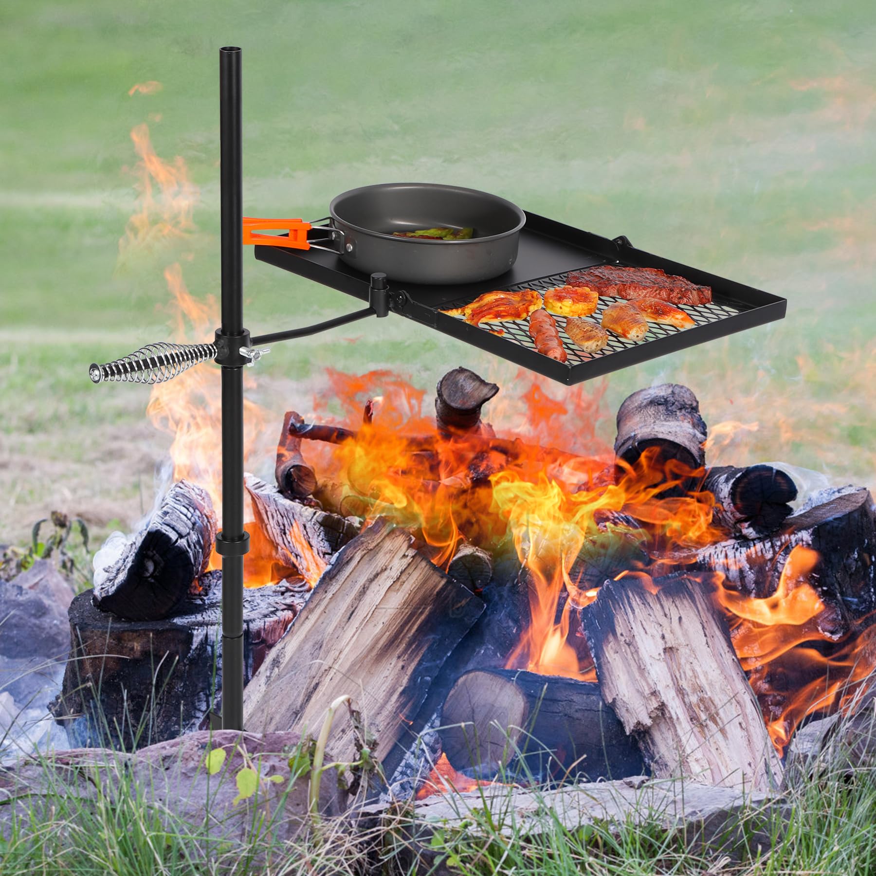 Redcamp Folding Swivel Campfire Grill, Portable Fire Pit Grill Grate Over Fire Pit, Heavy Duty Steel Grate & Camp Fire Rack With