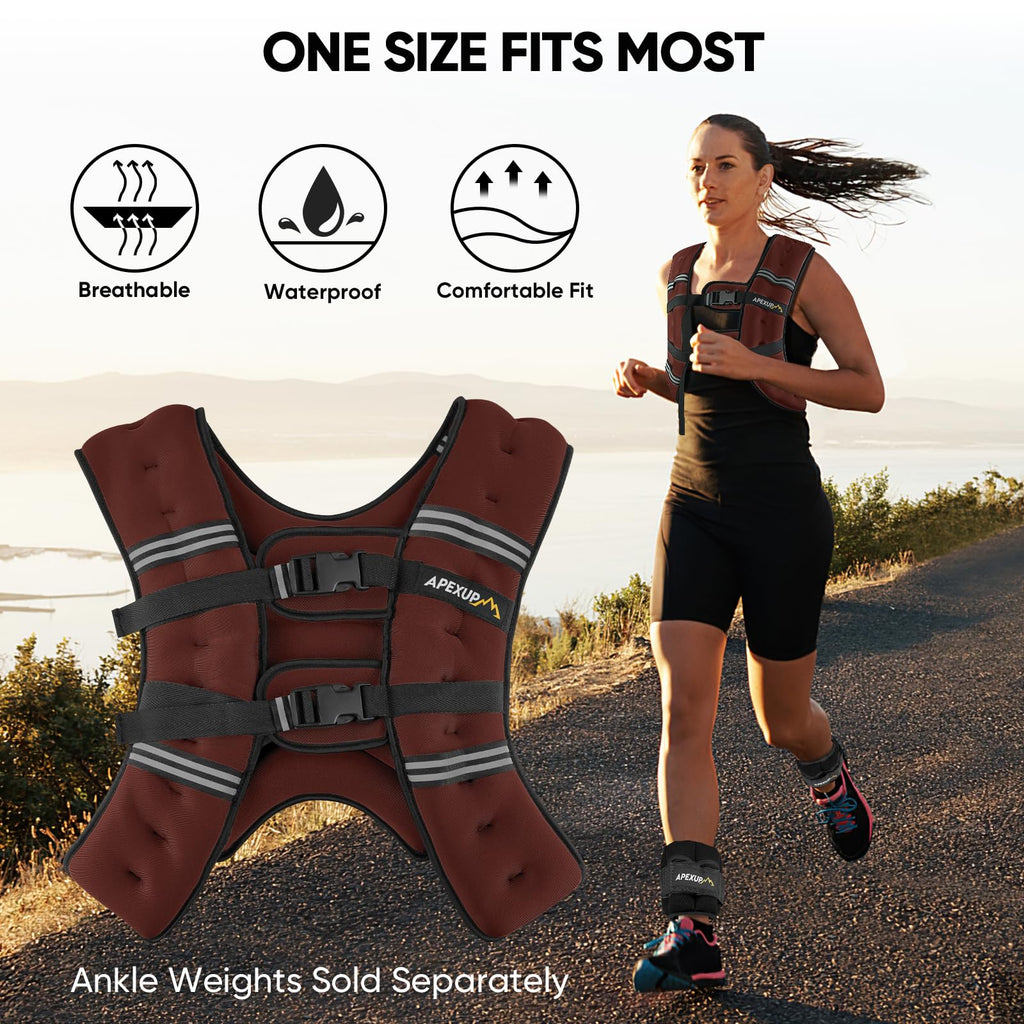 APEXUP 15lbs Weighted Vest Men Women, Weight Vest for Women Workout Equipment for Strength Training Running (Claret)