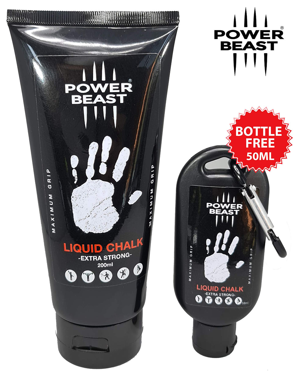 Power Beast Liquid Chalk, 2 Bottles Combo Of 200 + 50 Ml, Liquid Sports Chalk, Free Professional Hand Grip For Gym, Weightliftin