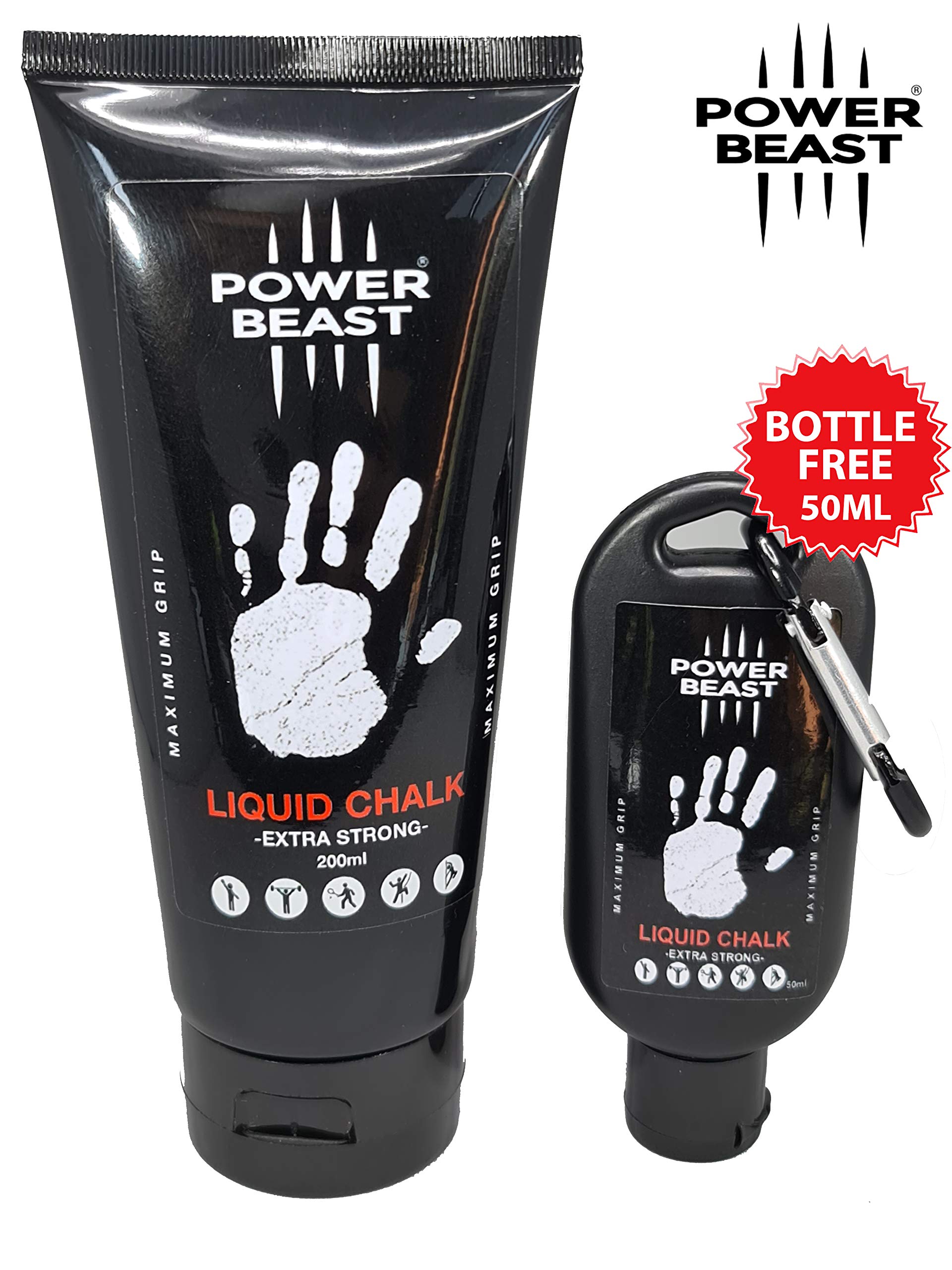 Power Beast Liquid Chalk, 2 Bottles Combo Of 200 + 50 Ml, Liquid Sports Chalk, Free Professional Hand Grip For Gym, Weightliftin