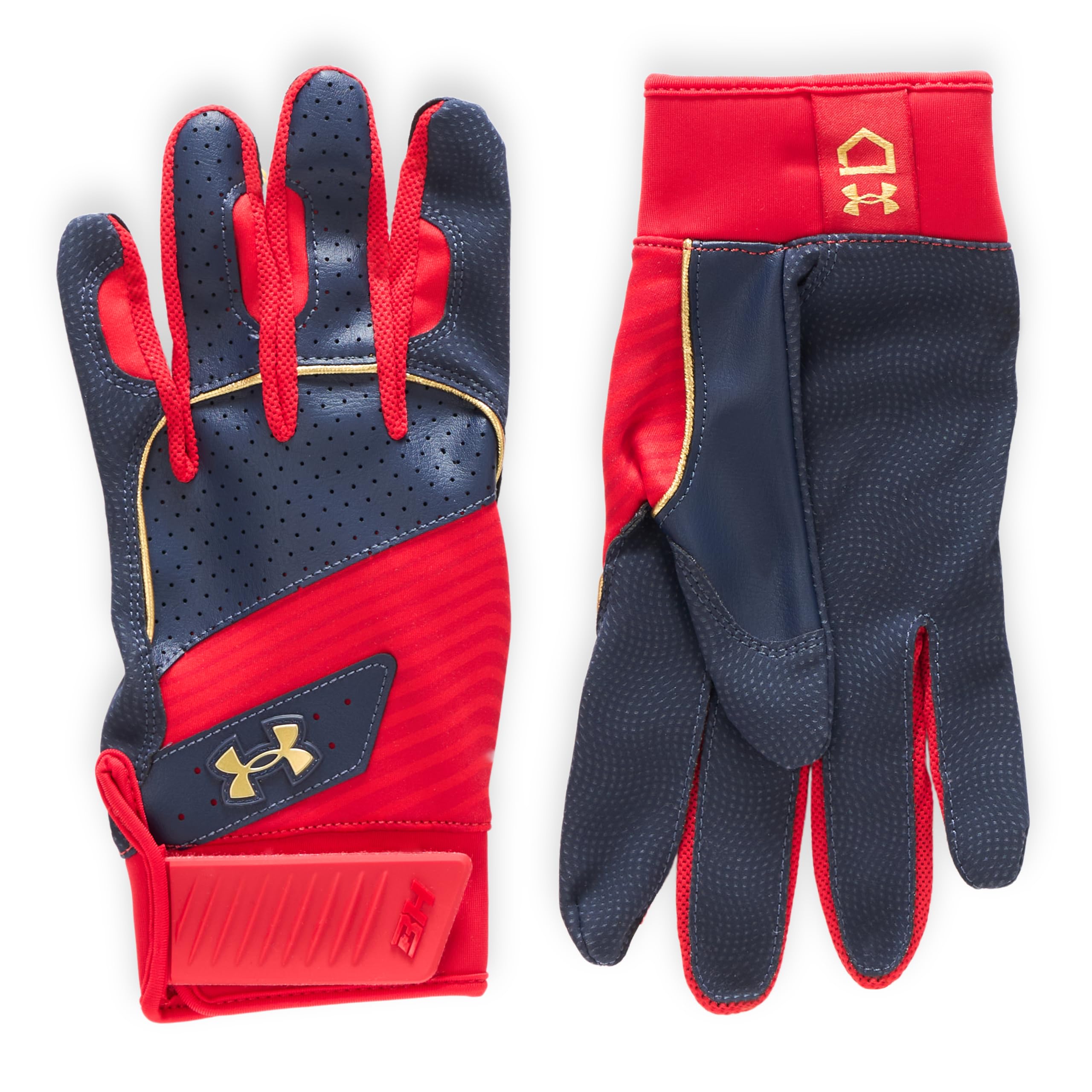 Under Armour Men'S Harper Baseball Gloves, (410) Midnight Navy/Red/Metallic Gold, X-Large
