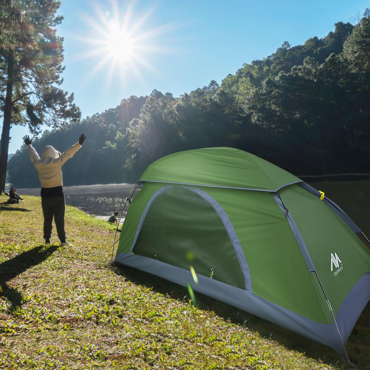 Ayamaya 1 Person Tent For Backpacking - Lightweight Single Person Hiking Tent With Skylight & Waterproof Rainfly & Ground Vents,