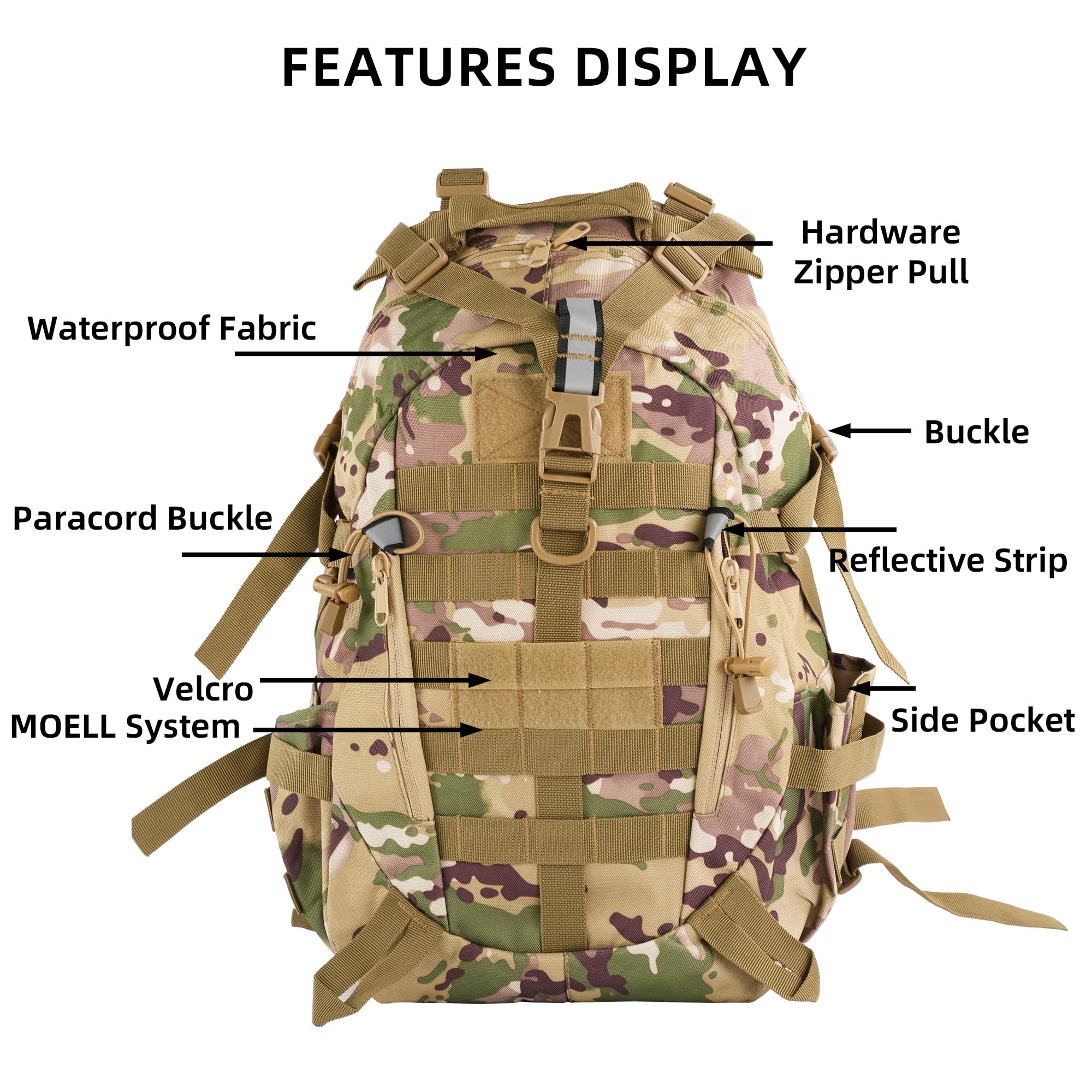 Aigear Tactical Backpack For Men, 25L Military Backpack, 3-Day Bug Out Bag For Camping Hiking Hunting With Molle System Army Day
