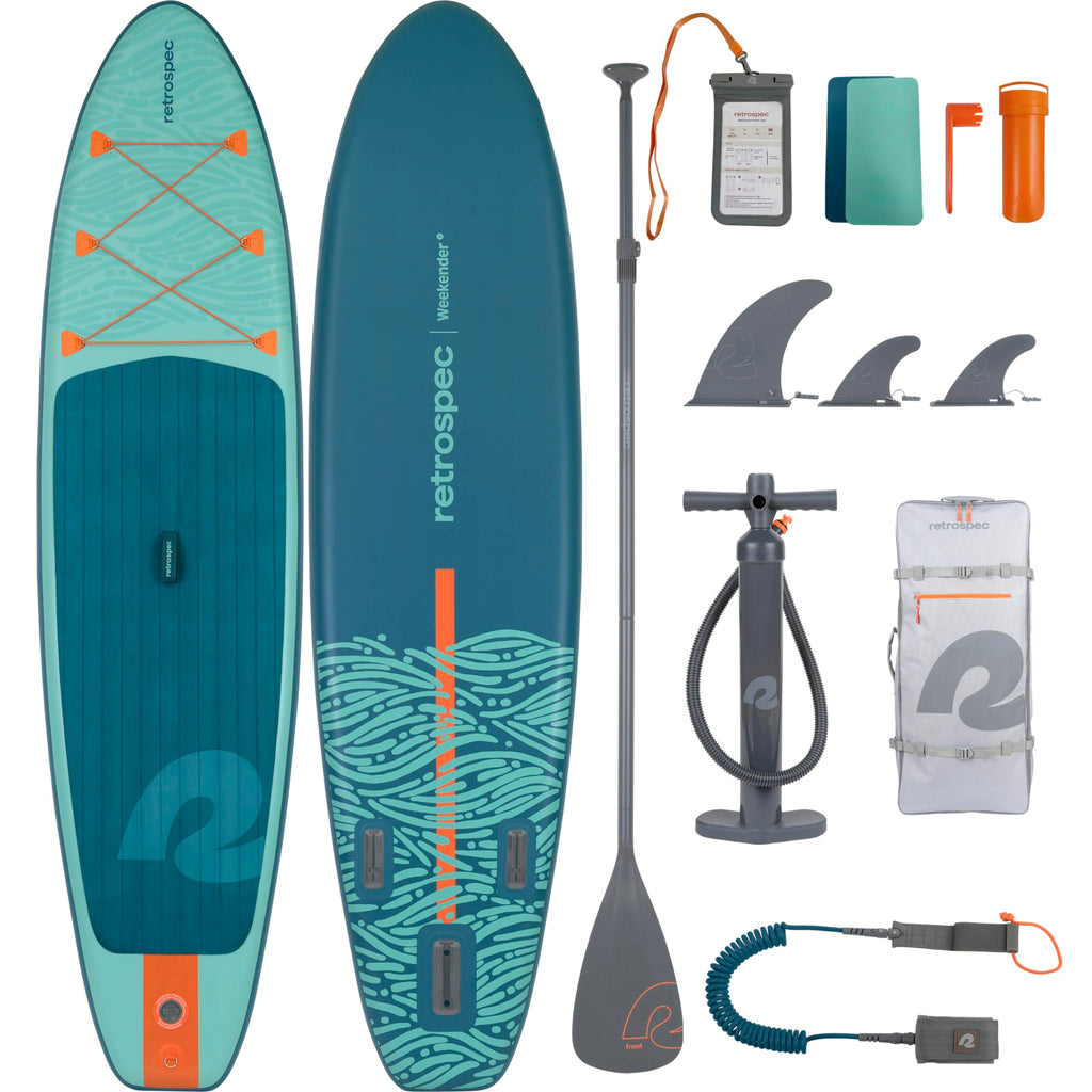 Retrospec Weekender Inflatable Paddle Board with Beach Accessories - 106 X 32in SUP Board, Textured Deck Pad, Pump & Travel Bag