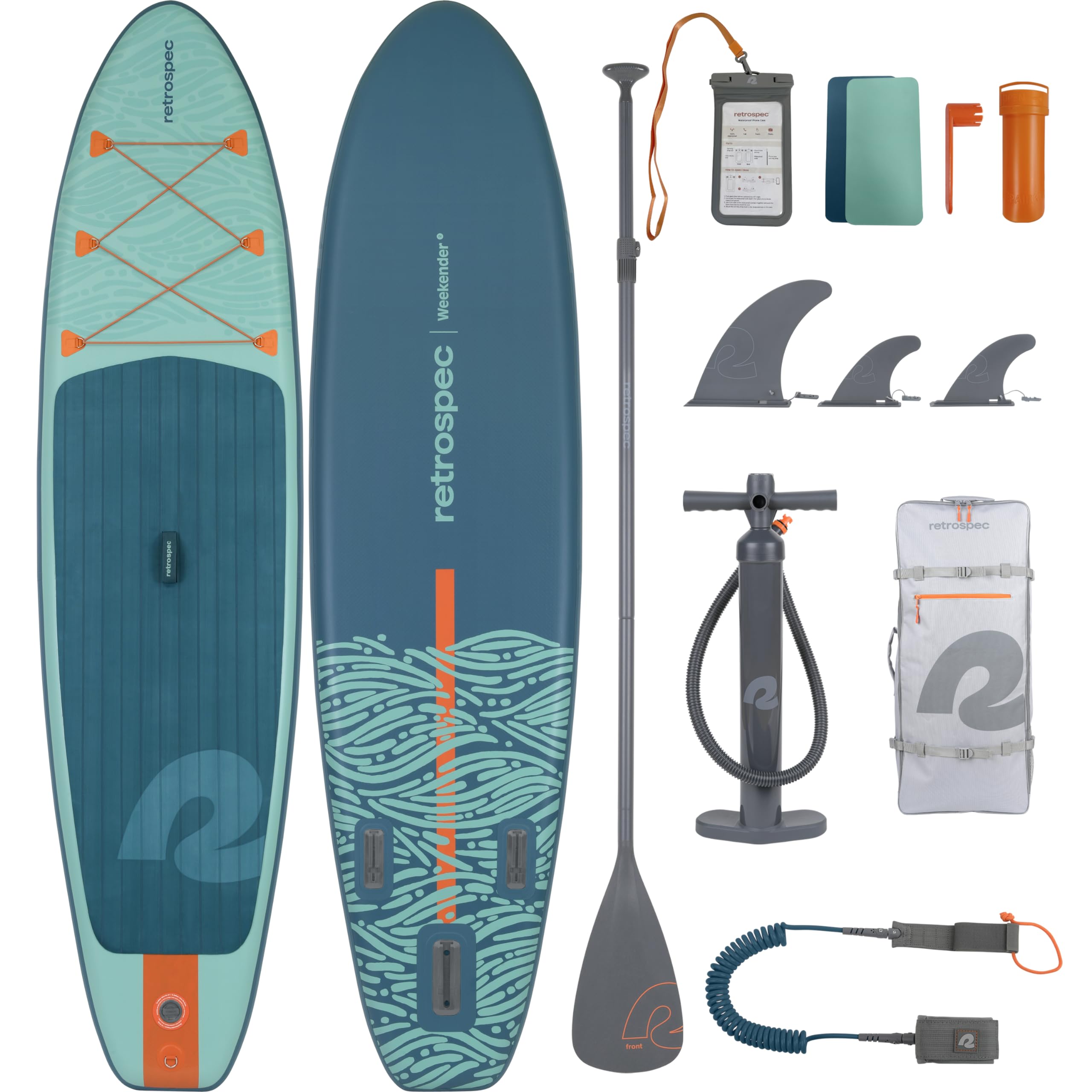 Retrospec Weekender Inflatable Paddle Board with Beach Accessories - 106 X 32in SUP Board, Textured Deck Pad, Pump & Travel Bag