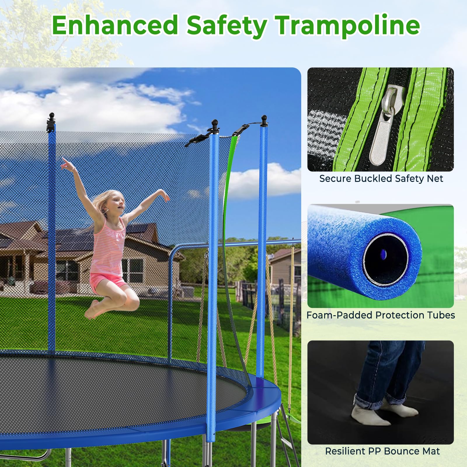 Lyromix 14FT Trampoline with Slide and Swings, Large Outdoor Trampoline with Basketball Hoop, Ladder, Light and Net, Capacity fo