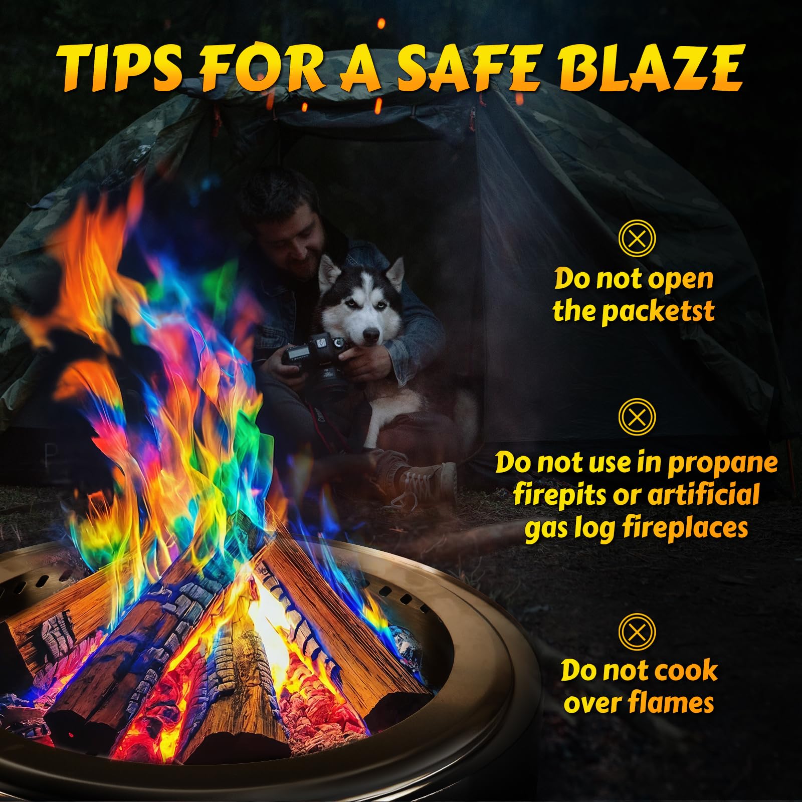 Hgd (50 Pack) Fire Color Changing Packets For Fire Pit, Indoor/Outdoor Fireplace, Campfires, Bonfires - Mystical Rainbow Magic F
