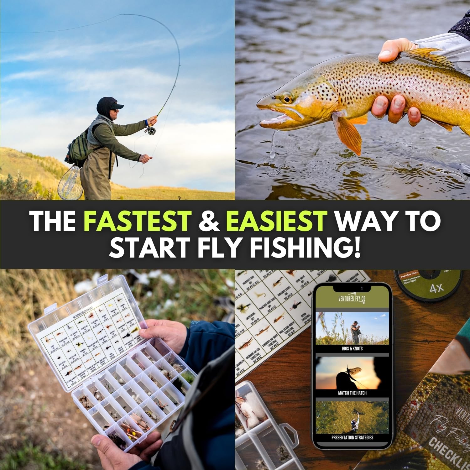 Ventures Fly Co. | Toe Dipper Starter Package | 13 Fly Fishing Accessories Complete Combo | Includes Rod, Reel, Line, Case, Flie
