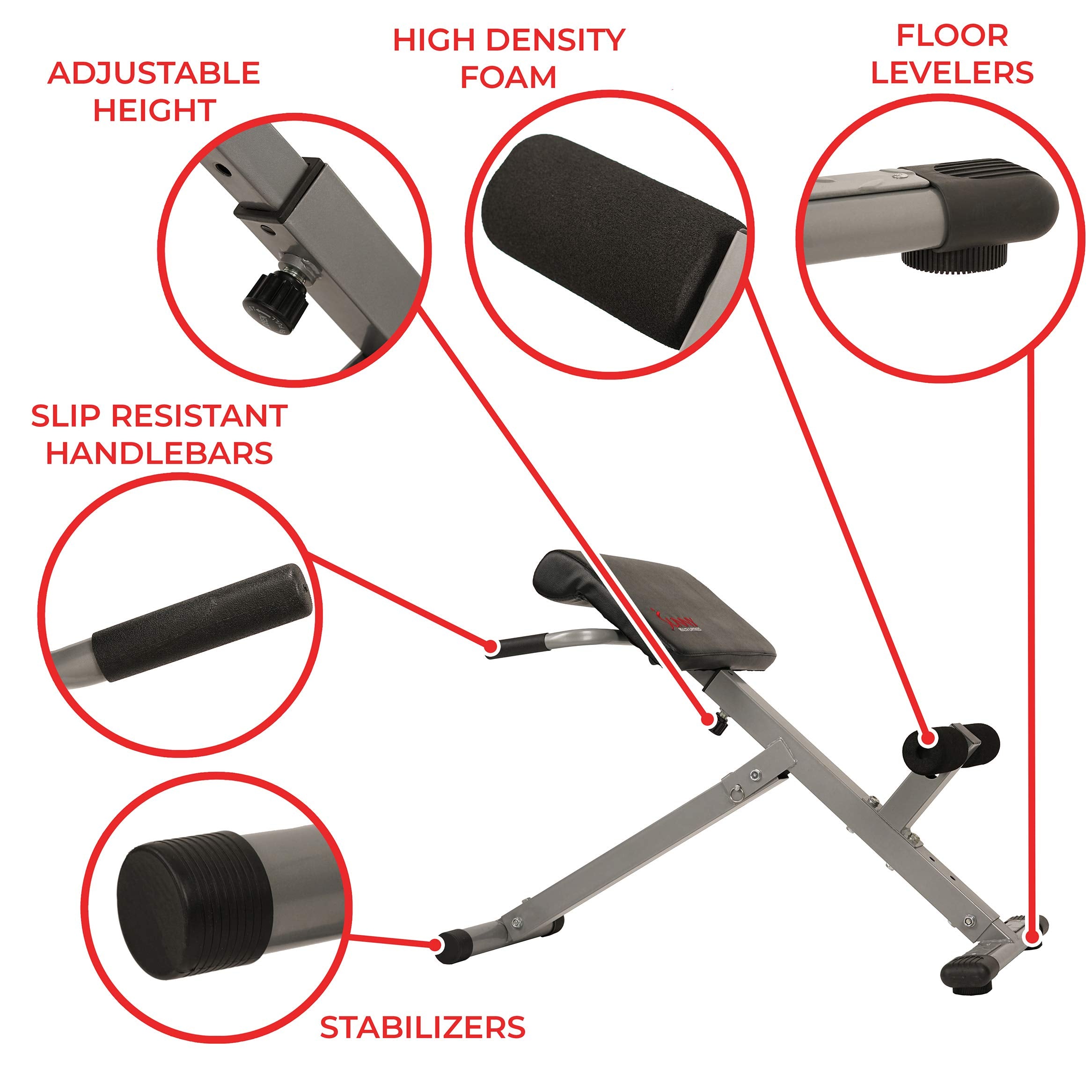 Sunny Health & Fitness 45-Degree Hyperextension Roman Chair With Adjustable Height And Back, Glute, Hamstring, And Ab Workouts F