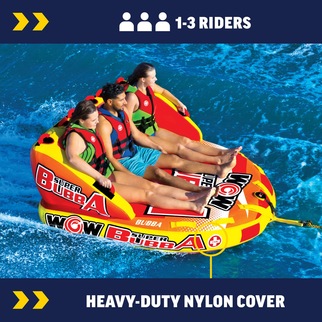 Wow Sports - Super Bubba Towable Tube For Boating - 1-3 Person 510 Lbs Capacity - Inflatable Boat Tube For Water Sports - Youth
