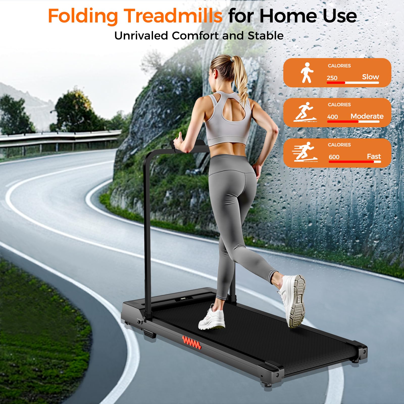 Walking Pad Treadmill, 3.0Hp Walking Pad With Handle Bar, Foldable Treadmills For Home Office, Running Machine With Led Display