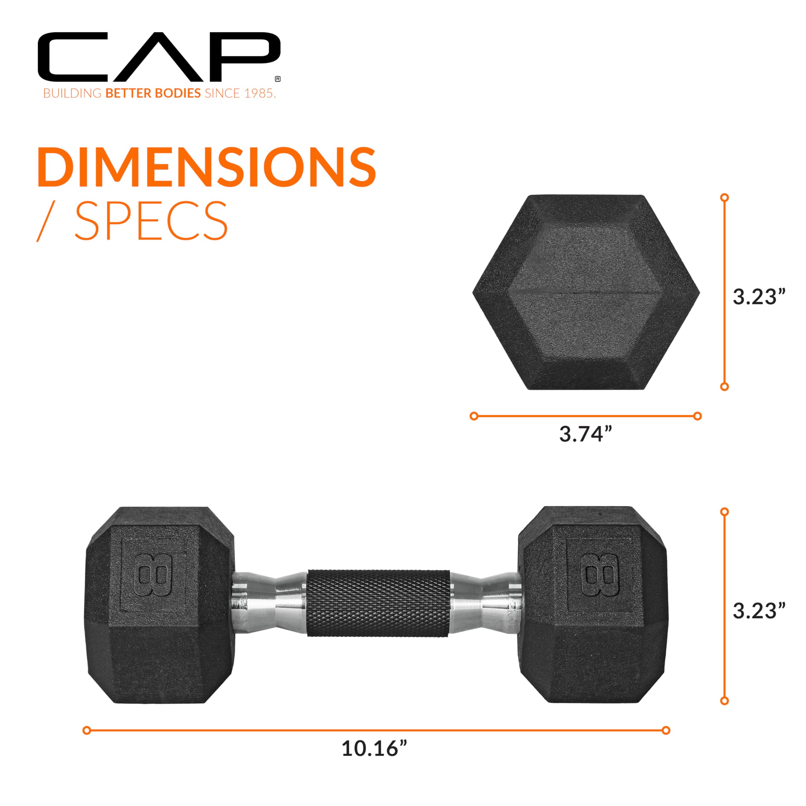 Cap Barbell Coated Dumbbell Weights With Padded Grip, Pair, 8 Lbs