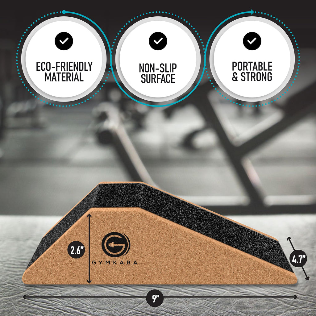 Gymkara Squat Wedge Block Cork 2 Pack - Non Slip Heel Elevated Wedge And Calf Raise Block - Slant Board For Squats To Avoid Musc