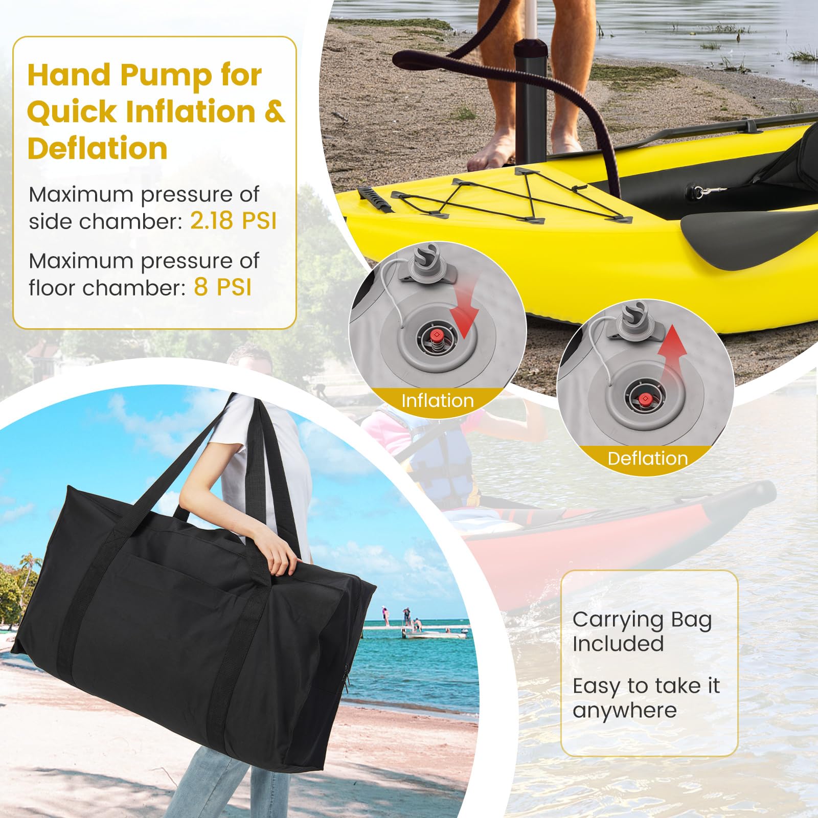 Gymax Inflatable Kayak, 12.5Ft 507Lbs Tandem Kayak With 2 Aluminum Paddles, 2 Padded Seats, 2 Fins, Hand Pump, Carry Bag & Repai