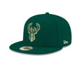 New Era NBA Milwaukee Bucks Mens Official 59FIFTY Fitted Cap, 7.75, Dark Green