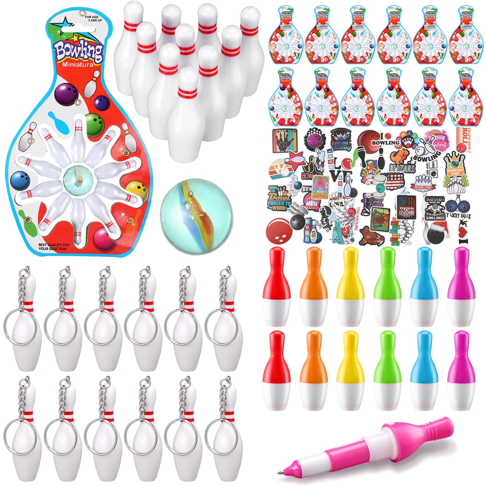Deekin Bowling Party Favors 12 Pack Bowling Pin Keychain 12 Pcs Bowling Ballpoint Pen 12 Pack Mini Bowling Game Set 50 Pcs Bowli