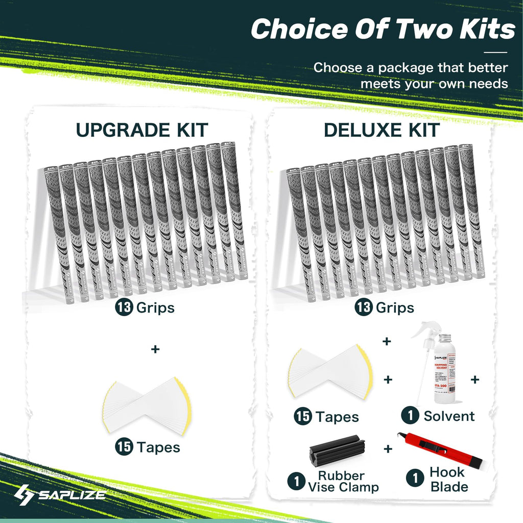 Saplize Golf Grips Upgrade Kit(13 Grips With 15 Tapes), Multicompound Hybrid Golf Club Grips, Standard Size, Grey Cl03 Series
