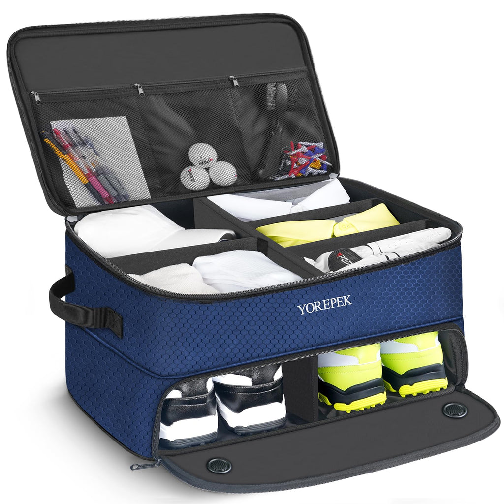Large 2 Layer Golf Trunk Organizer For 2 Size14 Pair Shoes, Waterproof Car Golf Locker With Separate Ventilated Compartment, Stu