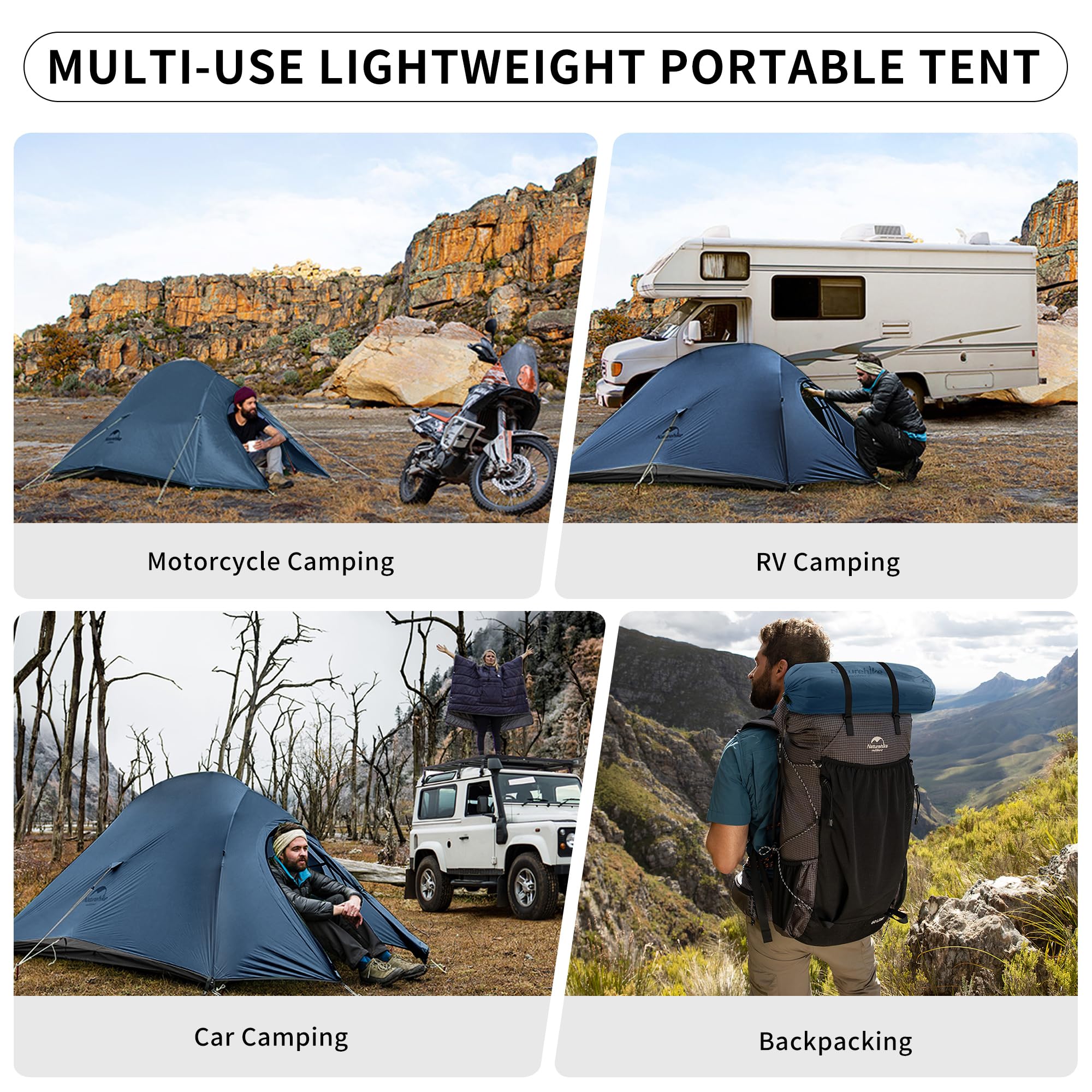 Naturehike Cloud Up 2 Person Tent Lightweight Backpacking Tent With Footprint - 3 Season Free Standing Camping Hiking Two Person