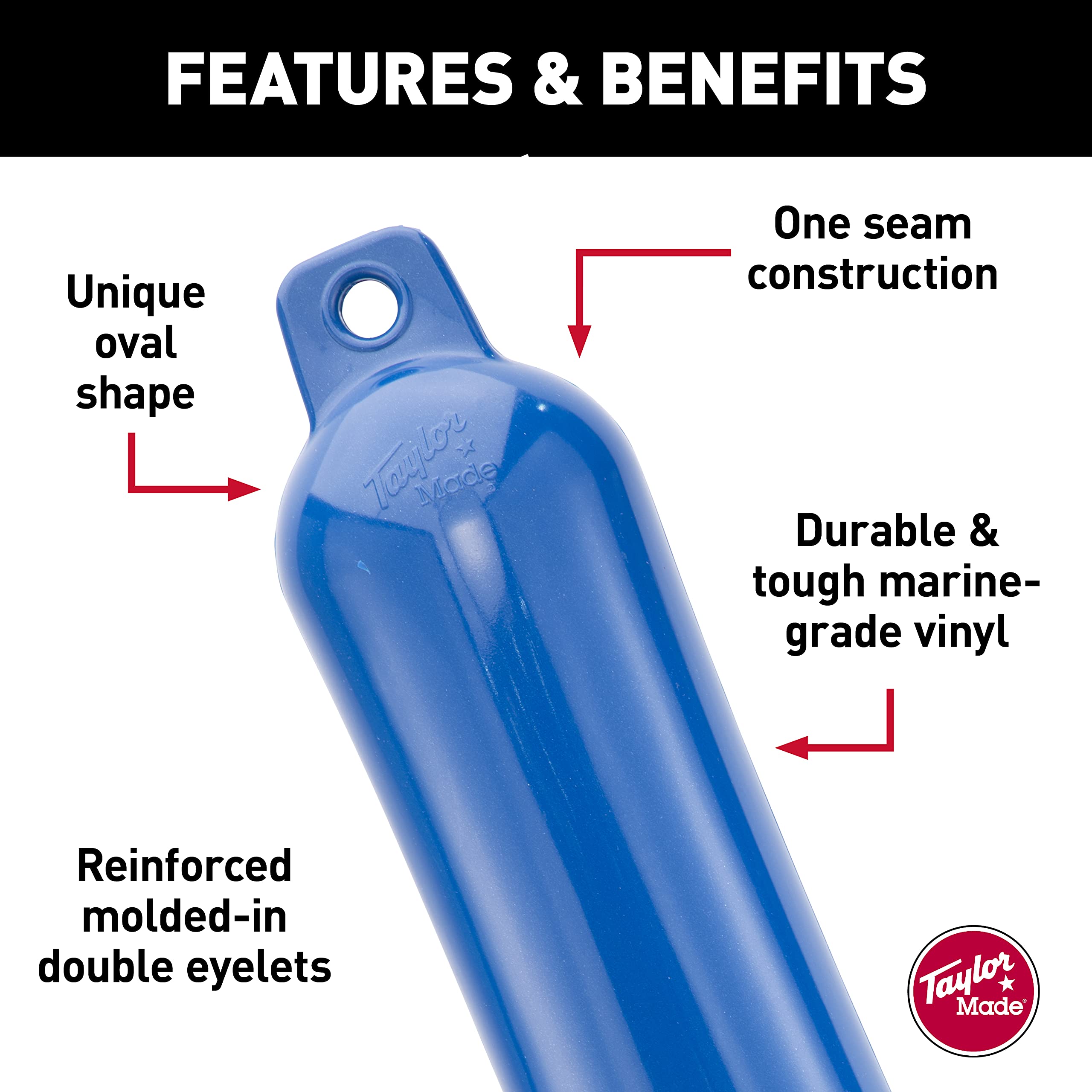 Taylor Made Hull-Gard Inflatable Boat Fender, Mid Atlantic Blue (4.5'' X 16''), Unique Oval Shape, Molded Football Needle Inflat