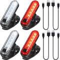 4 Pieces USB Rechargeable LED Bicycle Light Rear and Front Bike Light Waterproof Bike Headlight and Taillight, 4 USB Cables Incl