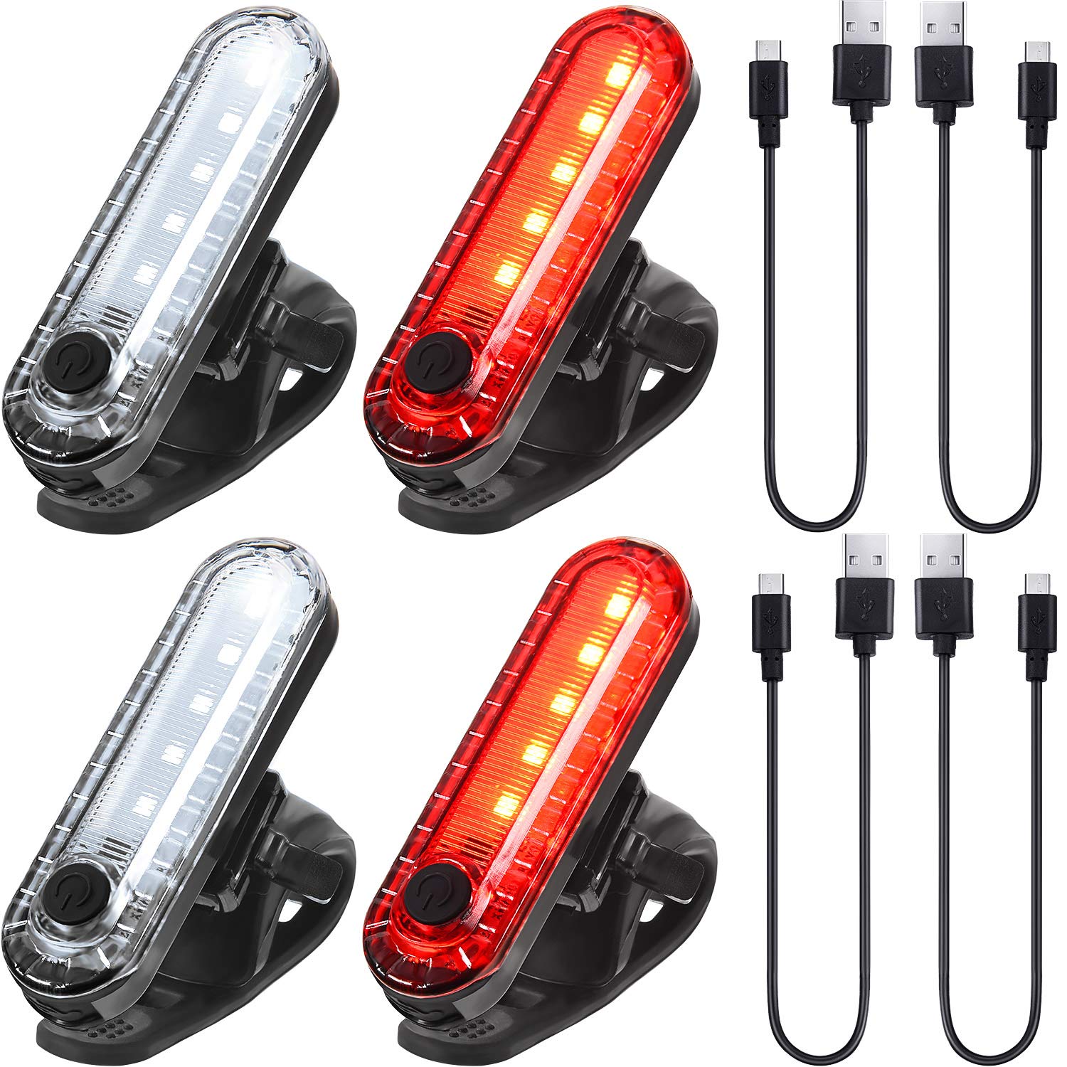 4 Pieces USB Rechargeable LED Bicycle Light Rear and Front Bike Light Waterproof Bike Headlight and Taillight, 4 USB Cables Incl