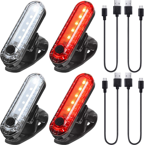 4 Pieces USB Rechargeable LED Bicycle Light Rear and Front Bike Light Waterproof Bike Headlight and Taillight, 4 USB Cables Incl