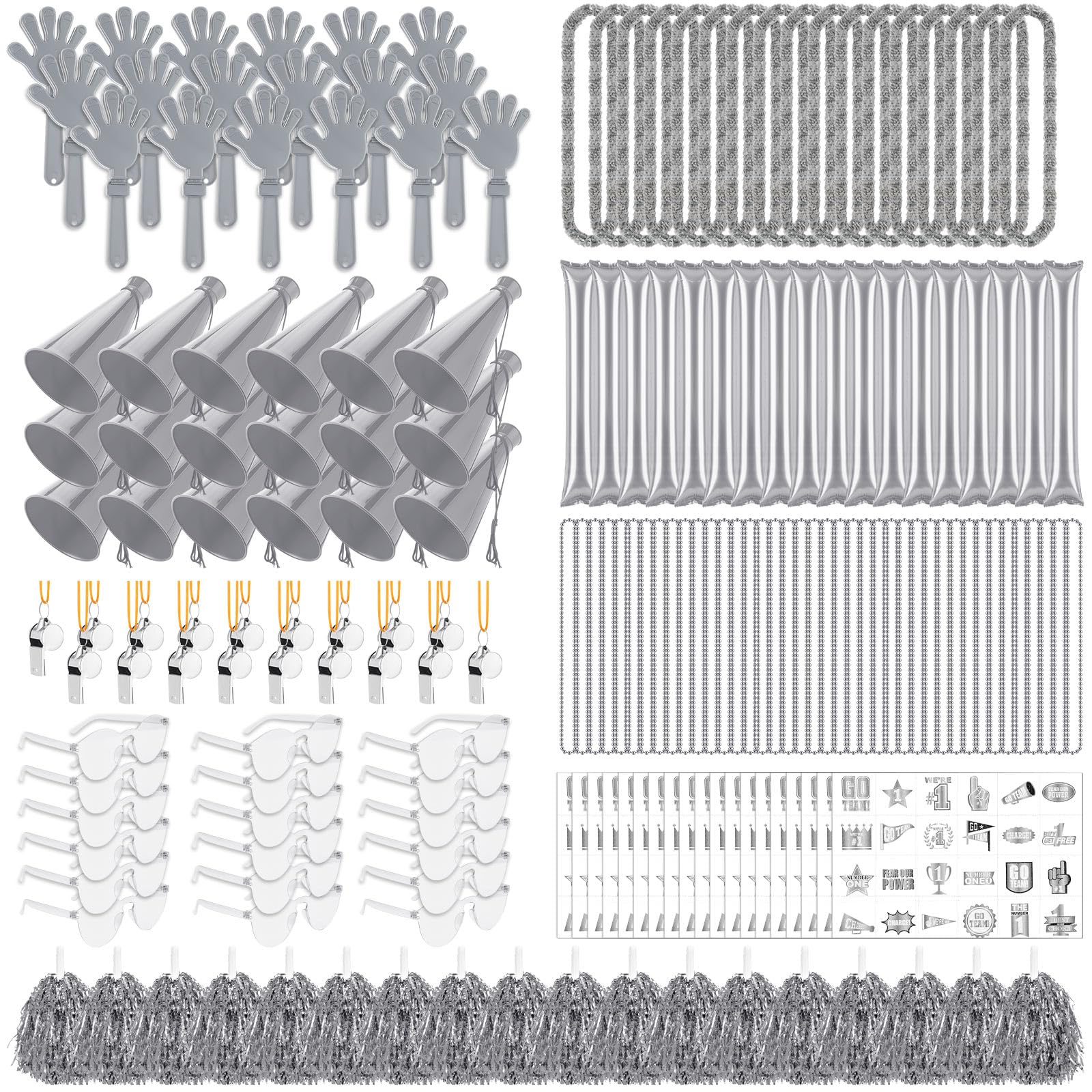 Soulchen 540 Pcs Silver Gray Team Spirit Accessories Bulk Field Day Accessories Pep Rally Color War Camp Spirit Events Party Ite