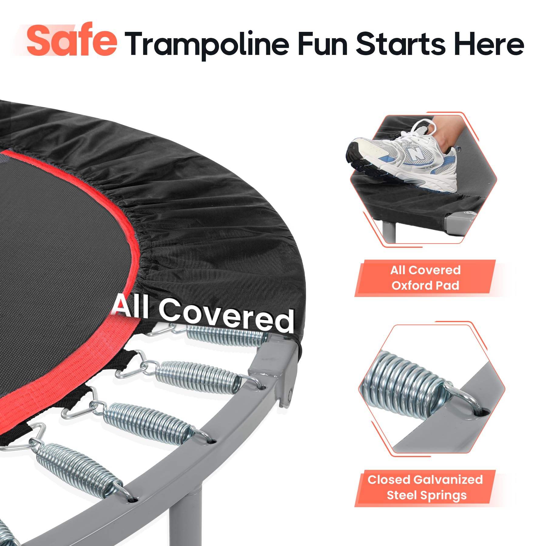 Bcan 40/48'' Foldable Mini Trampoline Max Load 330Lbs/440Lbs, Fitness Rebounder With Adjustable Foam Handle, Exercise Trampoline