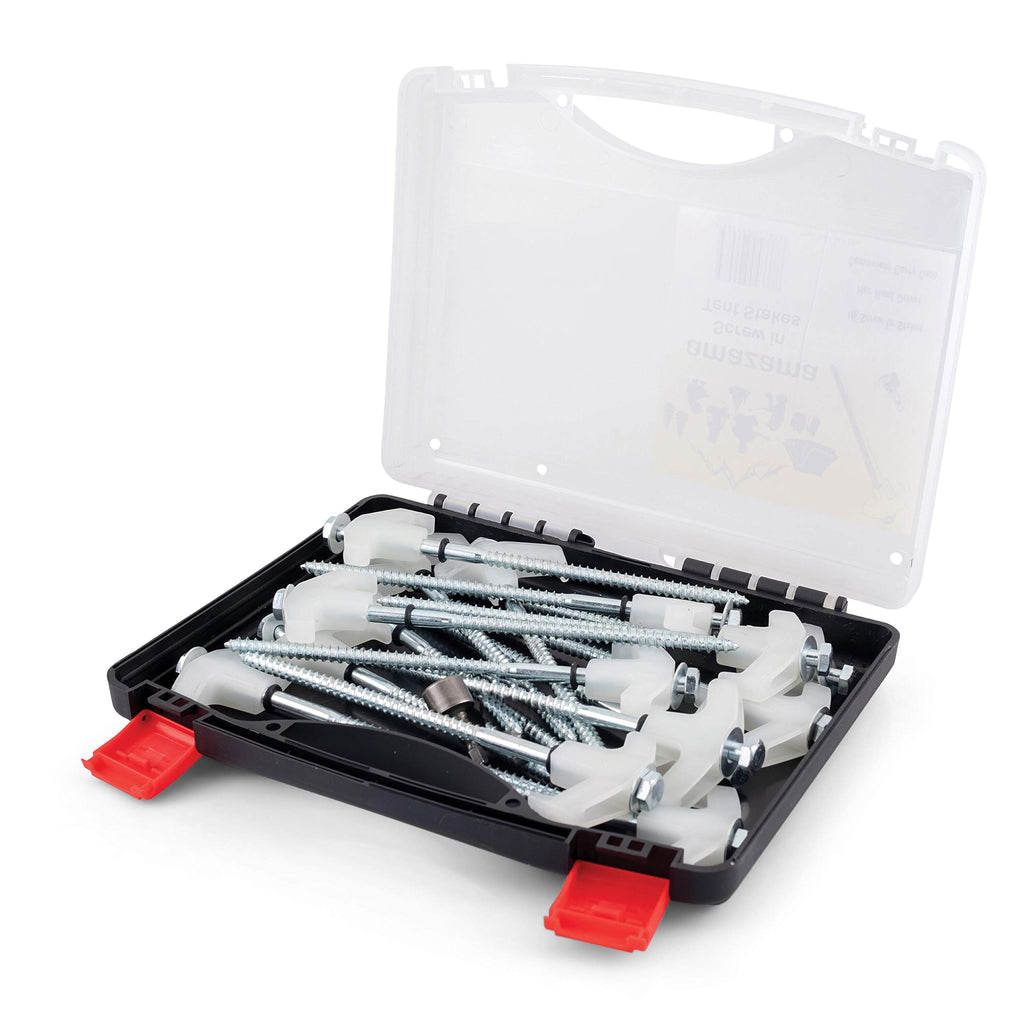 Amazama Tent Stakes - 16 Heavy-Duty Ground Screw Anchor Pegs - Galvanized - Non Rust - Perfect For Yard, Garden, Awning & Canopy
