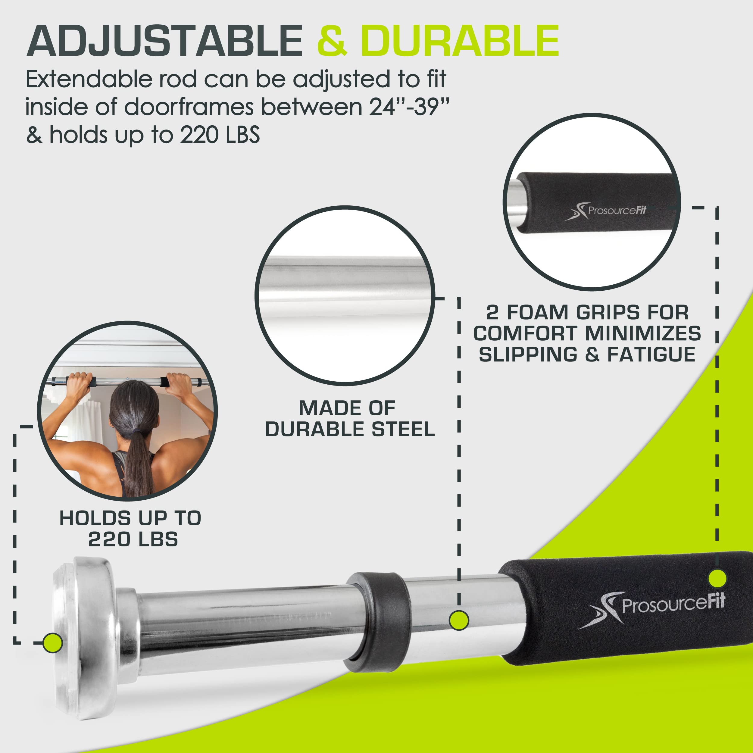 Prosourcefit Heavy Duty Doorway Mount Pull Up/Chin-Up Bar, Adjustable With Foam Grips For Home Workouts