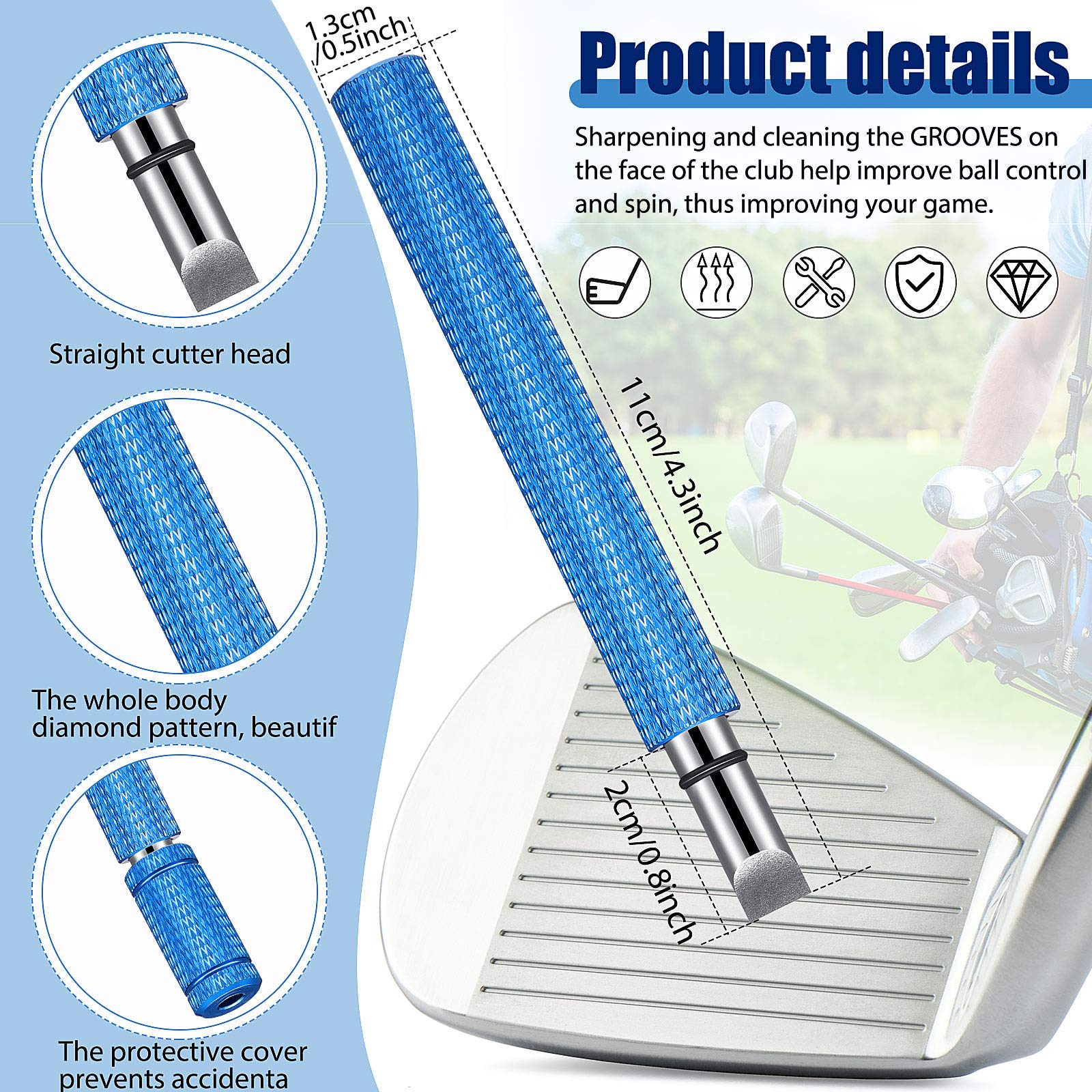 3 Pieces Golf Club Groove Sharpener Retractable Golf Brush And 6-Head Groove Sharpener Re-Grooving Tool And Cleaner For All Golf