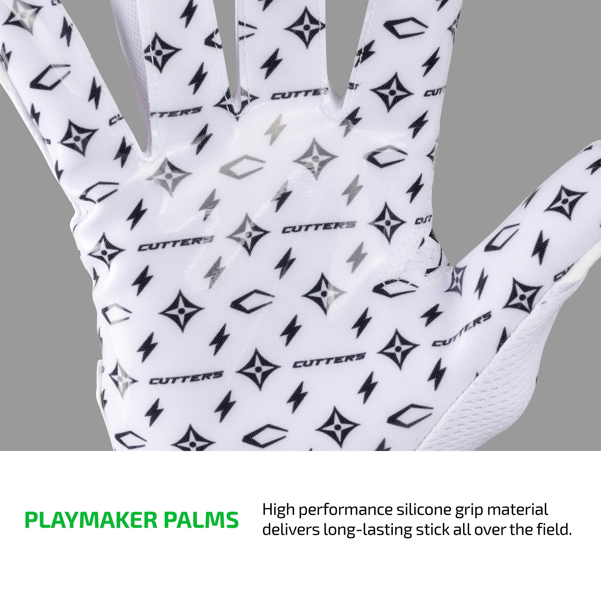 Cutters Football Gloves - Game Day Football Receiver Gloves with High Tack Silicone Grip, Superior Support and Protection - Whit