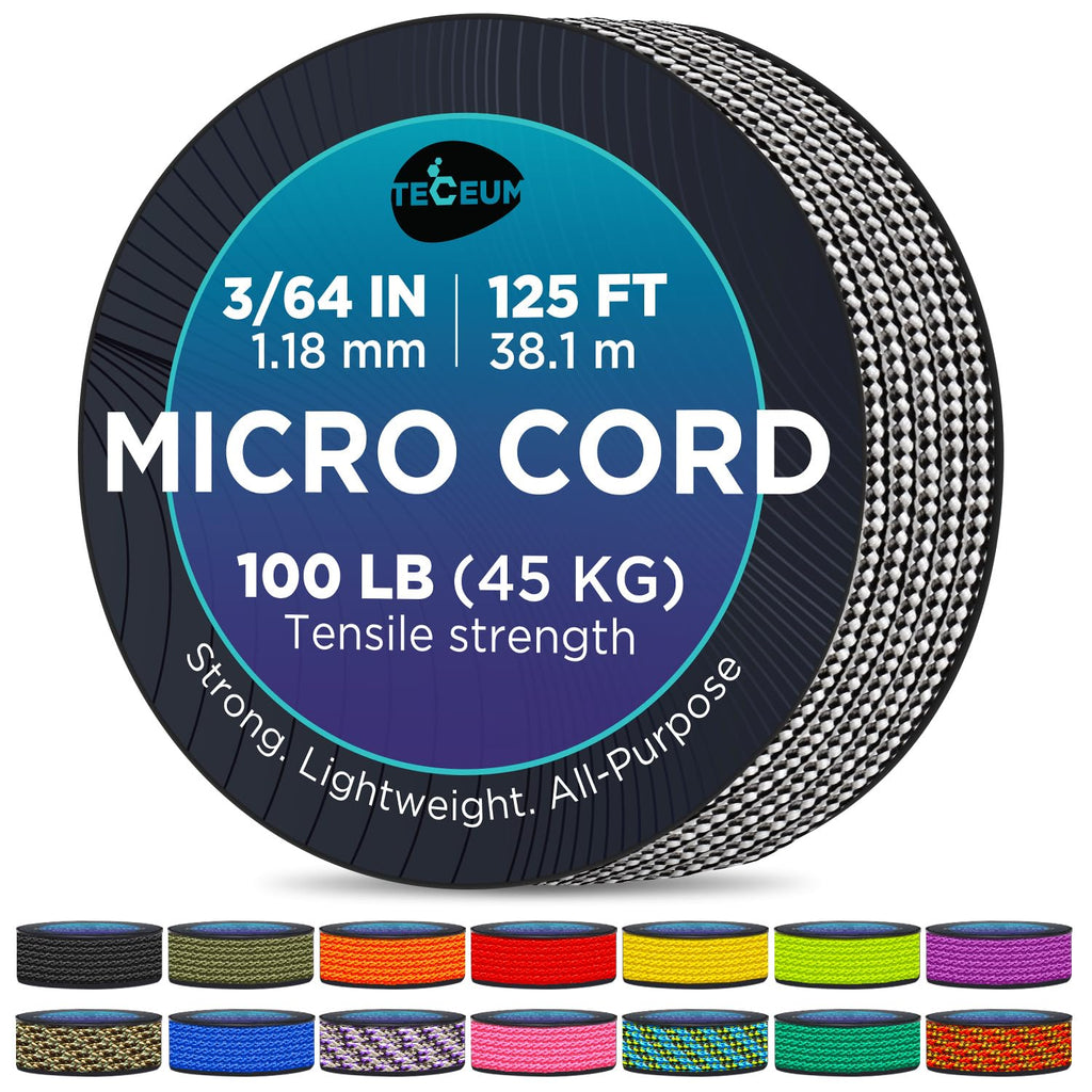 Teceum Micro Paracord - Urban Camo - 1.18 Mm X 125 Ft - Micro Utility Cord - Thin Braided Paracord Rope Nylon Polyester - Wind C