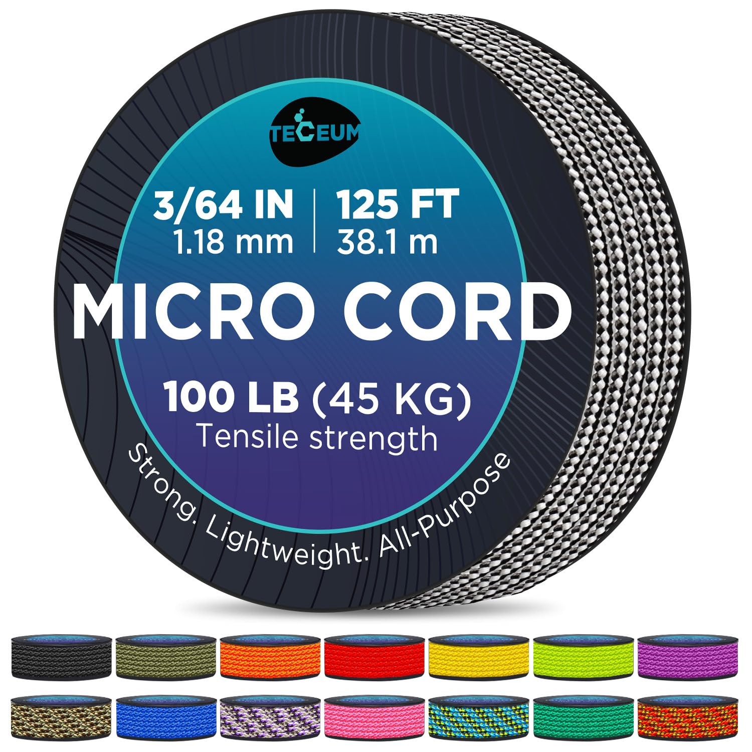 Teceum Micro Paracord - Urban Camo - 1.18 Mm X 125 Ft - Micro Utility Cord - Thin Braided Paracord Rope Nylon Polyester - Wind C